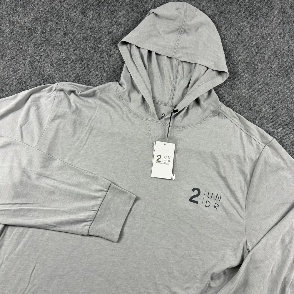 2UNDR All Day Hooded Tee Mens XL Heathered Grey LS Performance Shirt New